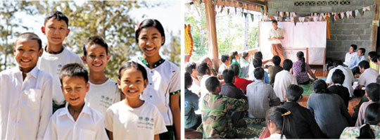 베트남 밴뱅 지역에서 주민들을 대상으로 이뤄졌던 주민 참여 워크숍 현장 및 지역 아이들의 모습. /아포코 제공