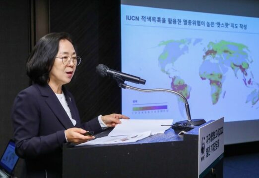 홍윤희 WWF코리아 사무총장이 12일 서울 중구 더플라자 호텔에서 기자간담회를 열고 '지구생명 보고서 2022'를 발표하고 있다. /WWF코리아