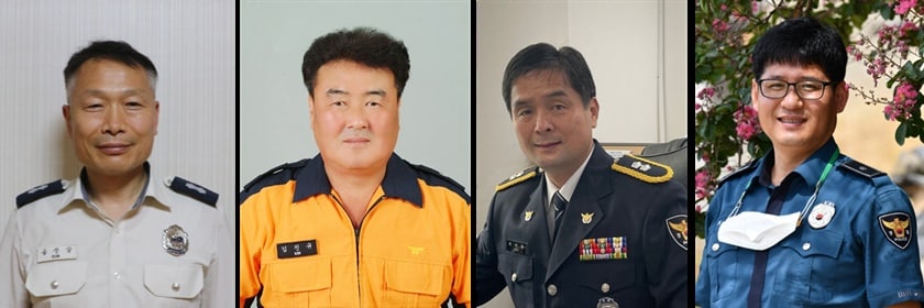 LG 의인상 수상자 4인. (왼쪽부터) 음정삼 소방경(55), 김진규 소방위(56), 최석용 경감(57), 최재근 경위(50). /LG복지재단