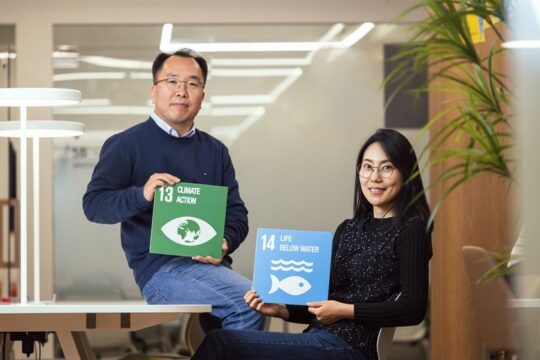 지난 7일 서울 성동구 메리히어에서 만난 엠와이소셜컴퍼니의 강신일 부대표와 이예지 CBO(비즈니스최고책임자)는 "지금은 해양수산 분야에서 임팩트를 창출하는 스타트업을 만들 수 있는 적기"라고 입을 모았다. /이건송 C영상미디어 기자