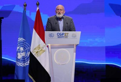 프란스 팀머만스 EU 집행위원회 부위원장이 15일(현지 시각) 이집트에서 열린 COP27에서 발언하고 있다. /AFP 연합뉴스