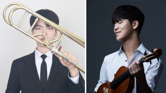비올리스트 신경식(왼쪽)과 트롬보니스트 서주현이 2023년 프라하봄국제음악콩쿠르에서 준우승을 차지했다. /현대차정몽구재단