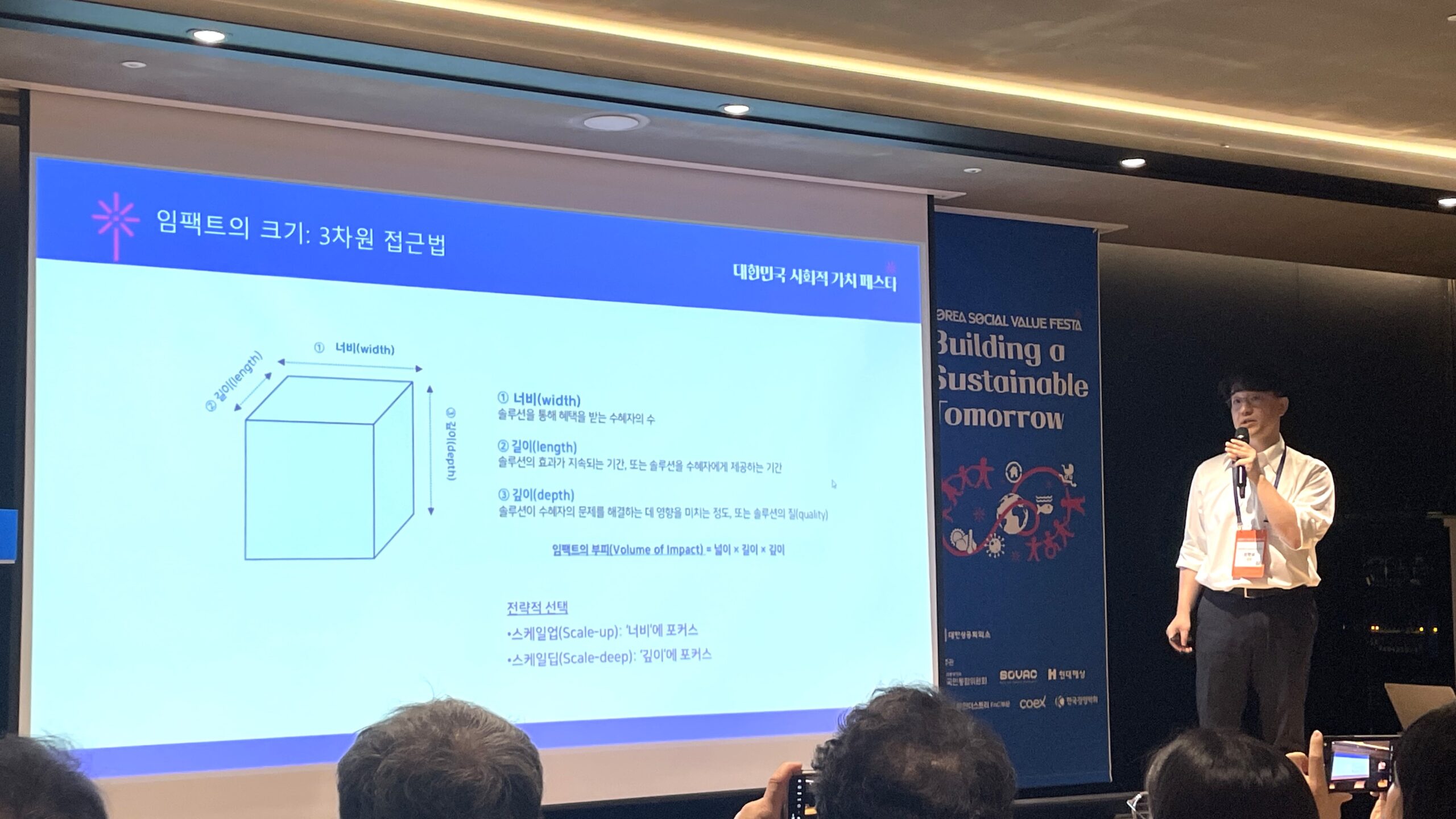 신현상 한양대학교 경영학과 교수가 임팩트 크기 측정을 설명하고 있다. /조기용 기자